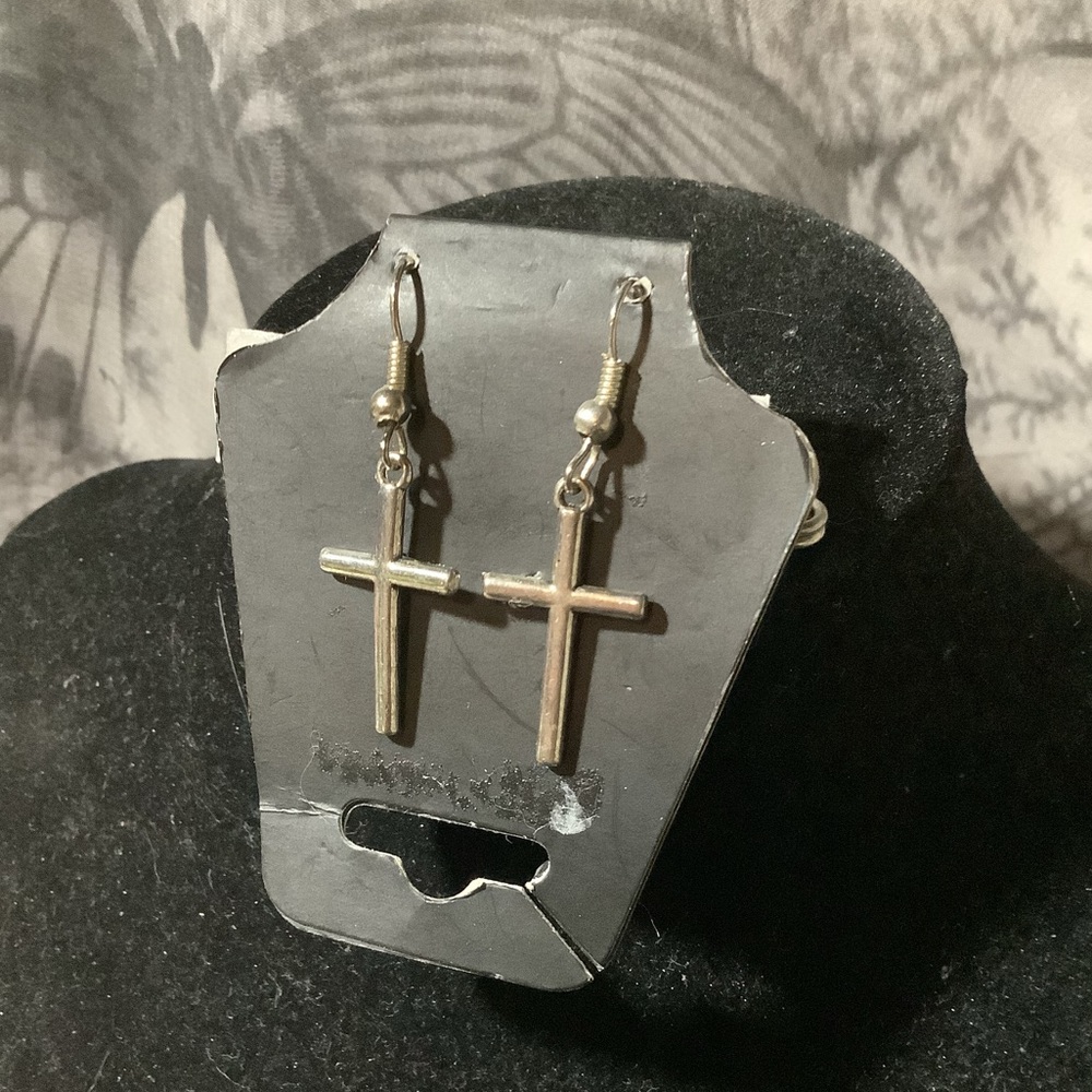 Silver Cross Dangle Earrings